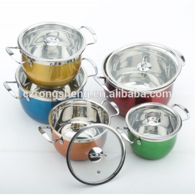 Colorful Stainless Steel Double Bottom Pot with Glass Lid