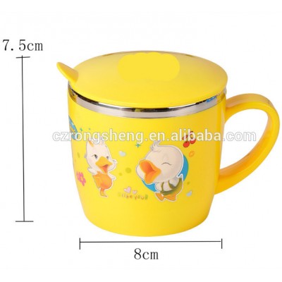 children gift yellow plastic cartoon cover stainless steel inner cup with lid