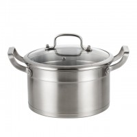 20/22/24CM  stainless steel casseroles induction double handle stainless steel pot with 3 layer bottom glass lid